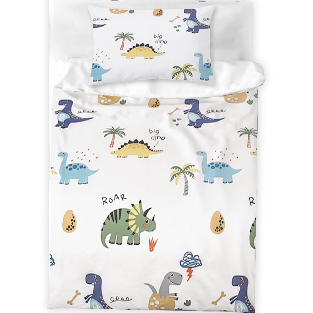 Biancheria Letto Bambini Dinosauro - Set 2 Pezzi (100x135 Cm + 40x60 Cm) Cotone, Zip E Reversibile