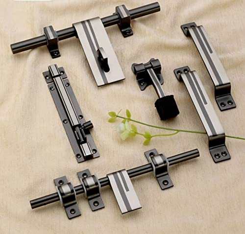 Image of TASA Stainless Steel Heavy Single Door Fitting Accessories Full Set /Kit (1 Aldrop, 1 Latch, 2 Handles, 1 Tower Bolt and 1 Door Stopper) (Black Silver Glossy)