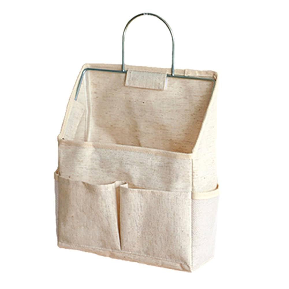 CTRLZS Hanging Storage Bag on Dormitory Wall Wall Door Wardrobe Desktop Fabric Bag CD Magazine Organization Basket,Cotton Linen