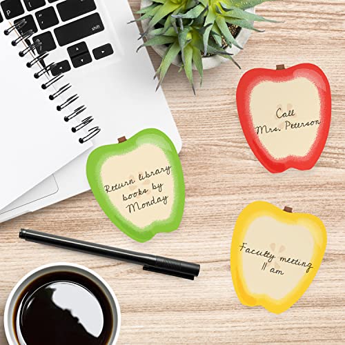 Image of Apple Shaped Sticky Note Pad Assortment / 2 7 /8 inch x 3 1 /4 inch Modern Sticky Notes /Set of Three Teacher Appreciation Sticky Note Pad Designs /Made in USA
