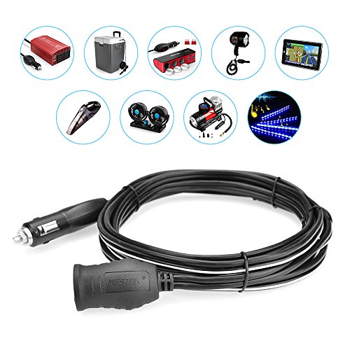 BESTEK 12.1ft/3.7m 12V 24V Cigarette Lighter Extension Cord, 12AWG Heavy Duty Cigarette Lighter Cable with Cigarette Lighter Plug Socket (Black)