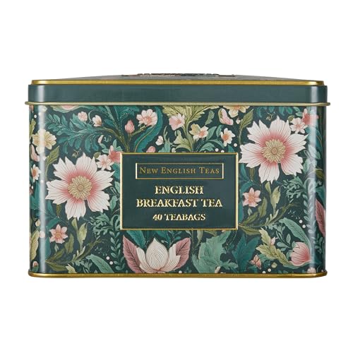 Lata de té Victorian Garden de New English Teas con 40 bolsitas de té English Breakfast, inspirada en estilos de bordado y textil