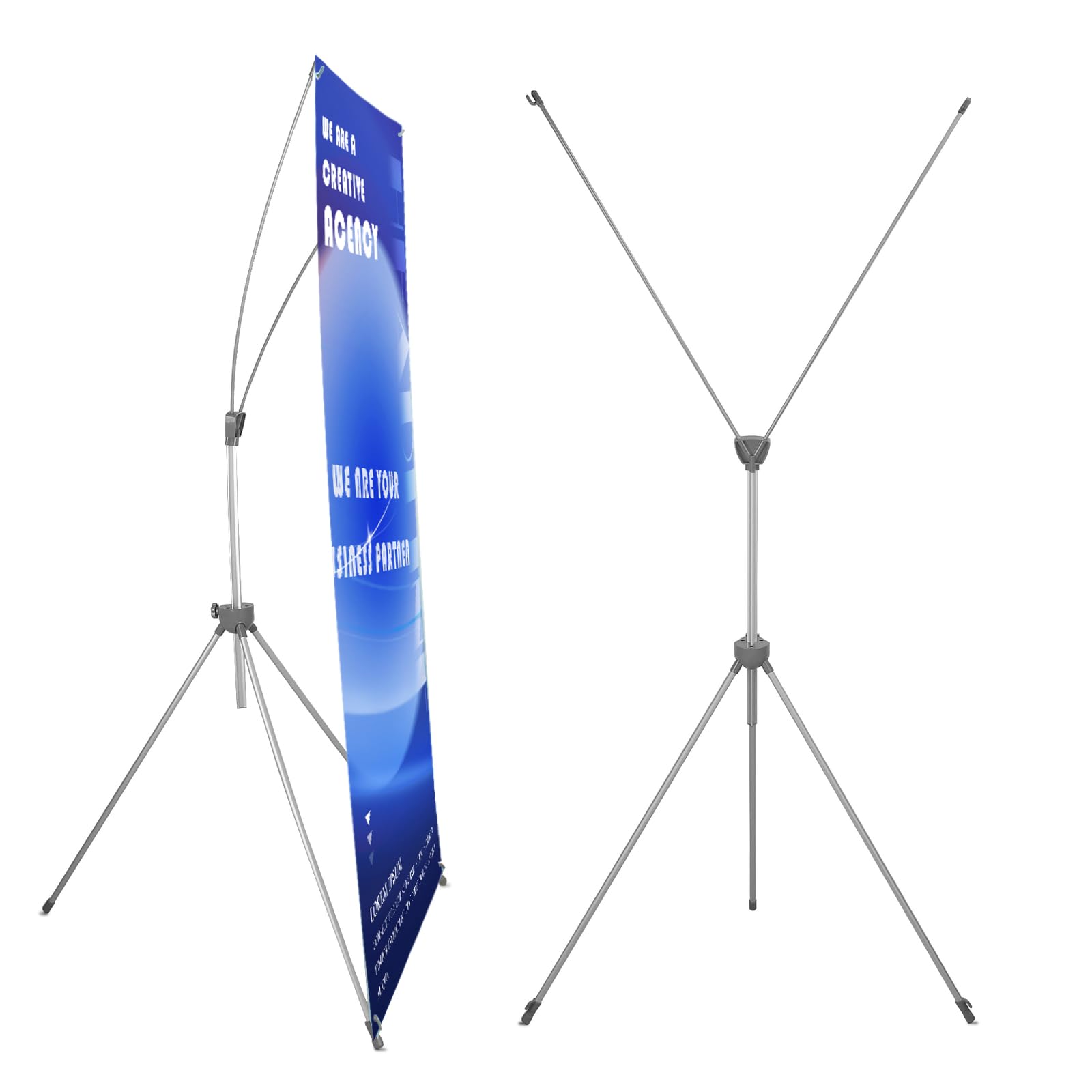 QKA Reinforced X Banner Stand with Portable Bag, Adjustable banner sizes from 23x63 to 32x78 inches,Ideal for exhibitions, restaurants, theaters