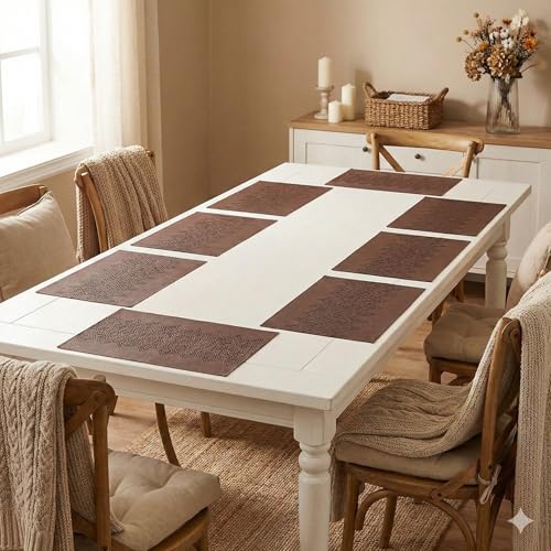 Image of YELONA Placemats Set of 8, Heat-Resistant Woven Vinyl Table Mats, Non-Slip & Washable Dining Tablemats for Kitchen & Dinner Decor, Umber Brown (45cm x 30cm)