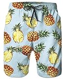 RAISEVERN Pantalones Cargo, Verano Hombre - Cintura elástica - bañadores Shorts de Playa de Secado rápido Shorts de baño para Correr piña Azul