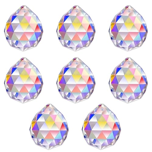 CATZUM Set di 8 pezzi - Cristalli a forma di diamante da appendere, Acchiappasole in cristallo, Prisma e sfera come acchiappa-luce per lampadari, finestre, giardino e decorativi