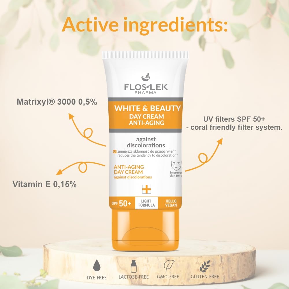 FLOSLEK WHITE & BEAUTY Anti Aging Protecting Day Cream with SPF 50, 50 ml (Pack of 1) - Image 3