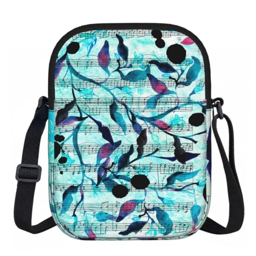 DOPKLNA Música en acuarela, ramas y hojas, Bolsos cruzados con cremallera, bolsos de hombro informales para mujeres y hombres.