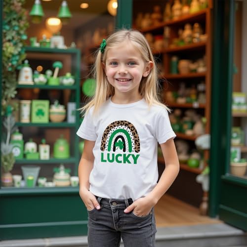 Image of CM C&M WODRO Kid Girl St Patrick's Day Shirt Lucky Clover T-Shirt Short Sleeve Cute Irish Shamrock Rainbow Graphic Tees Tops