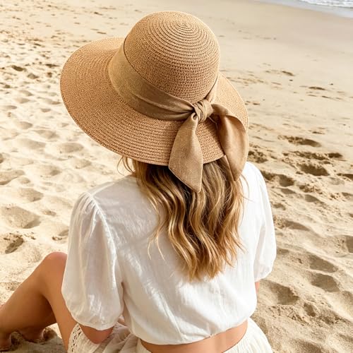 Sombrero femenino de paja para sol con ala ancha miniatura 6