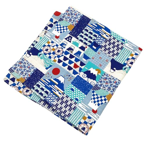 京佑 日本製 小風呂敷 ふろしき お弁当 クロス 約50×50cm 綿100% 丸洗いOK 和柄 縁起屋 富士山 青