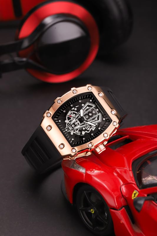 Image of Giordano Analog Quartz Watch for Men with Skeleton Rectangle Dial, Date Function, Luminous Hands and Markers, Silicone Strap - GZ-50237