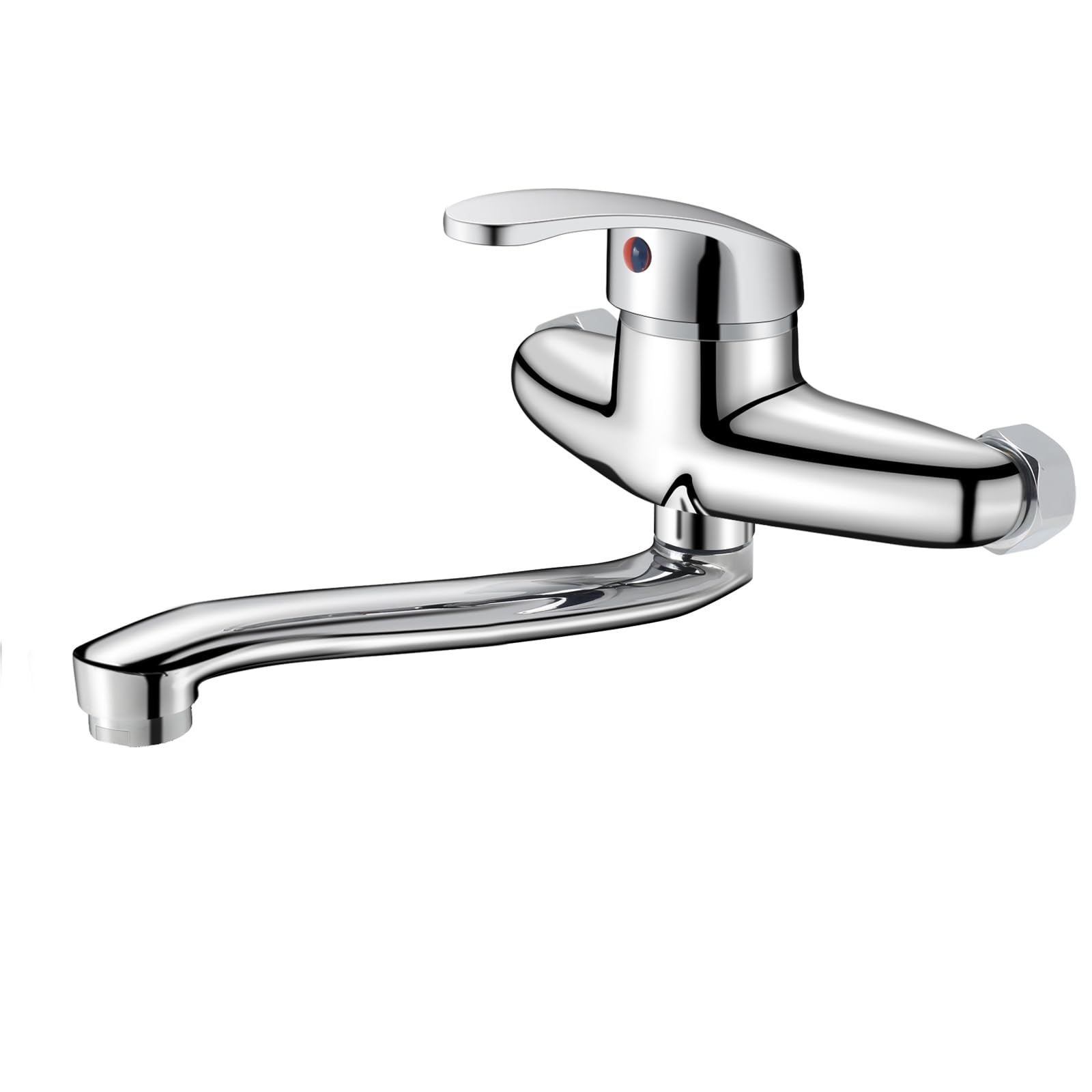 Grifo Cocina Pared Grifos Cocina Fregadero 25CM con Aireador con Cartucho Cerámico Monomando Agua Fría y Caliente Boquilla de Dispensación Orientable a 360° Cromo Plata