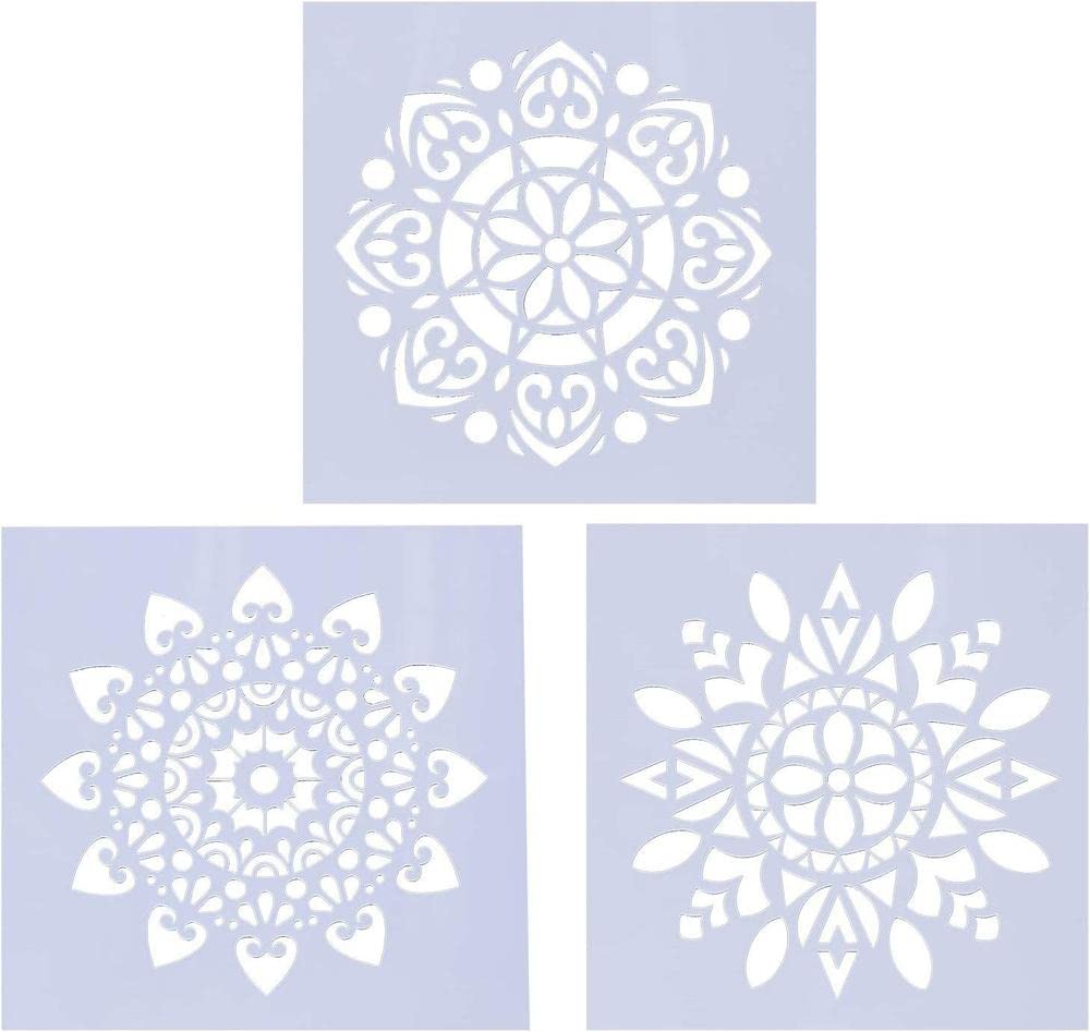 Pochoir sol mandala 30x30 cm réutilisable lot de 3 pour peinture carrelage et bois