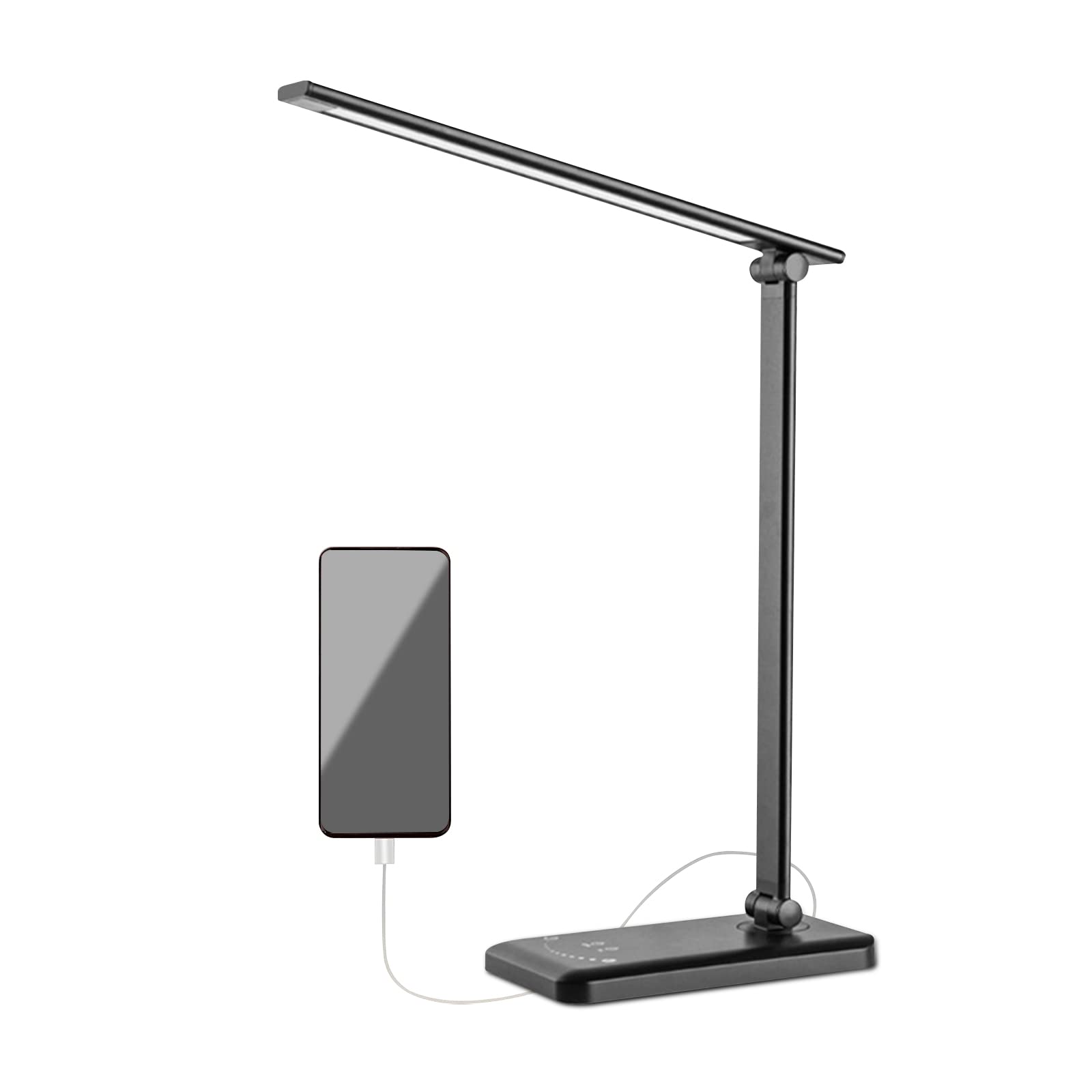 Ergocar Lampa biurkowa LED, ściemnialne lampy biurkowe z 5 trybami światła i 10 poziomami jasności, elastyczne sterowanie dotykowe, funkcja timera 30/60 min, lampa do czytania z portem USB