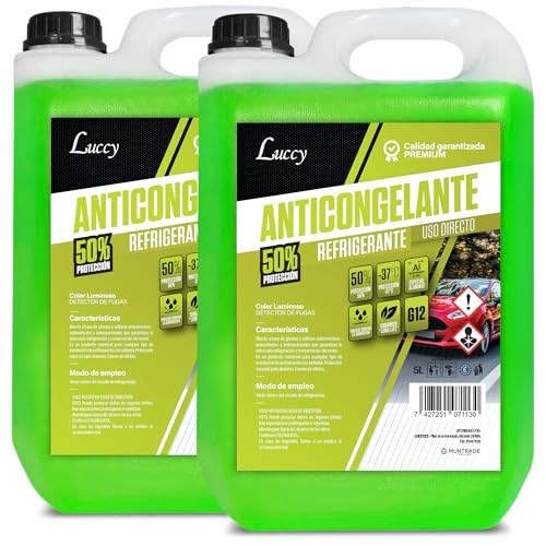 LUCCY Anticongelante Coche G12 50% Protección -37ºC Verde - 10 litros - Fórmula Mejorada - Líquido Refrigerante Profesional para Vehículos Fórmula Orgánica Long Life