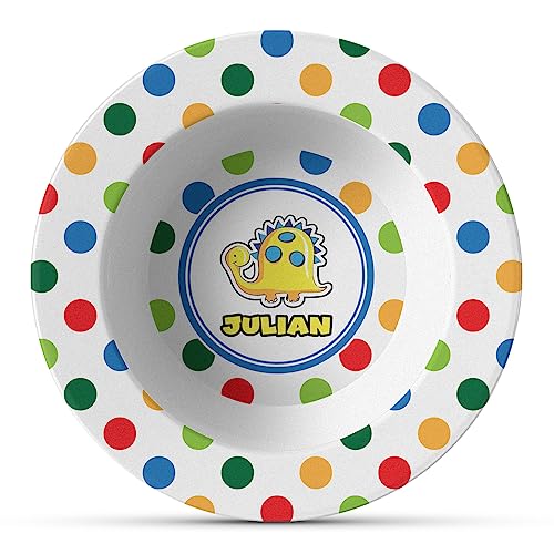Personalized Dots & Dinosaur Plastic Bowl - Microwave Safe - Composite Polymer