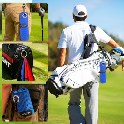 BasicGear Golf Towel with Carabiner Clip, 3 Pack, 16x16 in, Black/Red/Blue - image 5