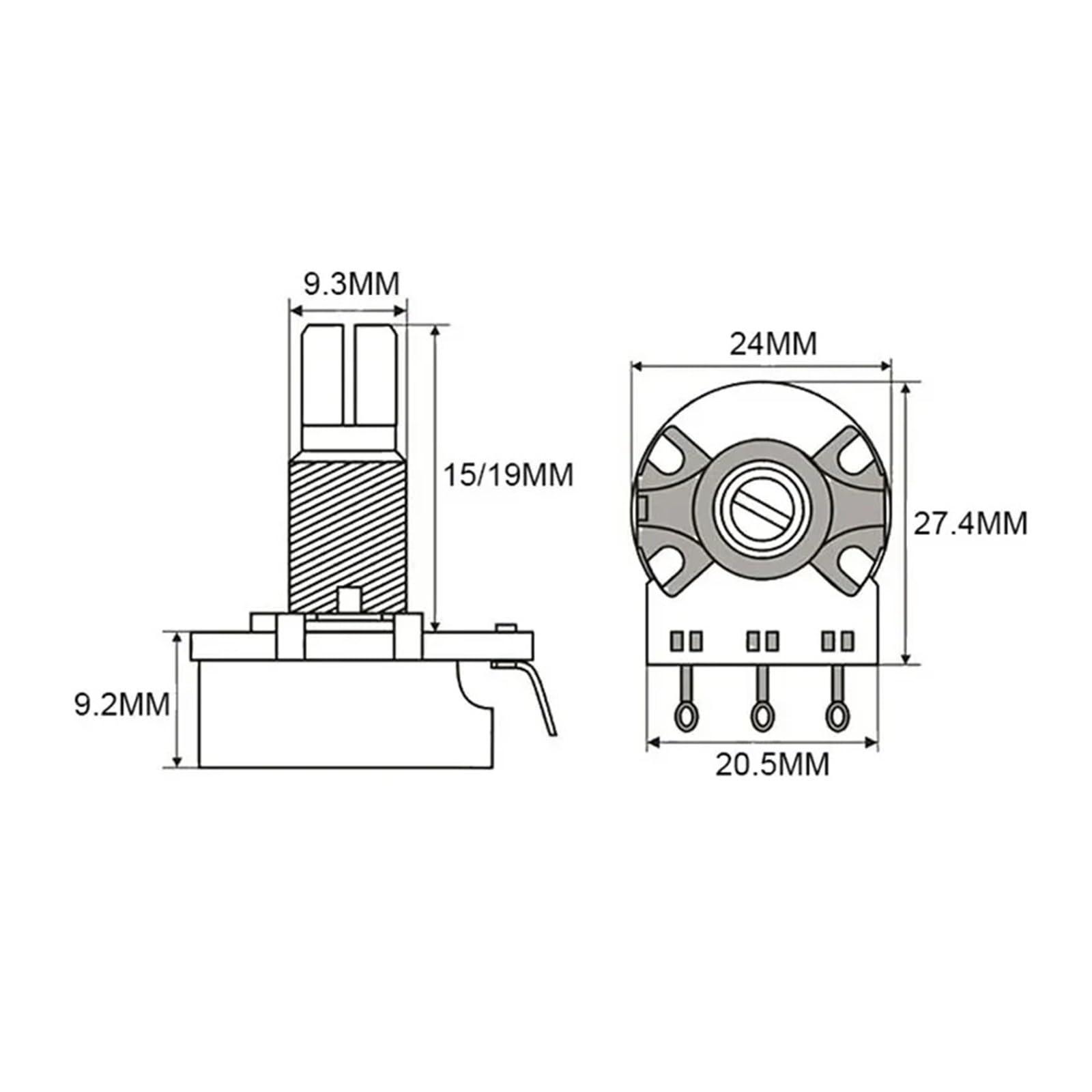 4 potenciómetros de tono de volumen con eje de latón/aluminio de 250k/500k, ollas CTS Log A o lineales for guitarras eléctricas, 4 Uds.(CTS 450S A250K)