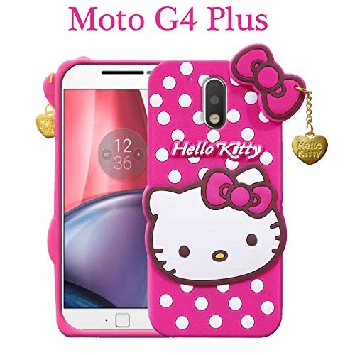 Image of Unirock Hello Kitty Back Case Cover for Moto G4 Plus| 3D Cute Hello Kitty Case |Soft Silicone Rubber Back Cover with Pendant Kitty Cover for Moto G4 Plus (Pink)