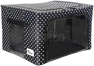 Periea Beau Folding Collapsible Stackable Fabric Home Storage Boxes with Steel Frames (Black & White, Large)