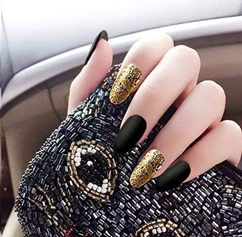 MISUD Fake Nails Full Cover Medium Ballerina False Nails 24Pcs Shiny Bling Coffin Art Tips for Women