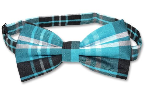 Vesuvio Napoli BOWTIE Black Turquoise White Color PLAID Design Men's Bow Tie