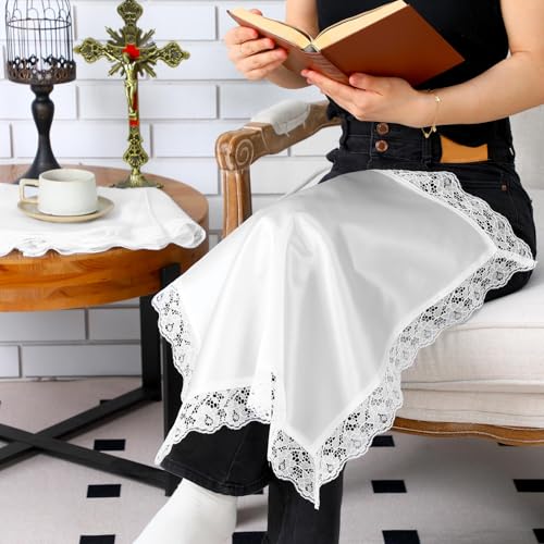 6 Pcs 23'' Lap Scarf for Women Church with Lace Ladies Satin Lace Handkerchief for Covers Skirts Church Office3