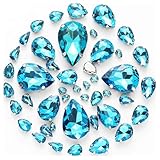 Qiantull 50 piedras de estrás en forma de gota para coser, con forma de gota, cristal, estrás, para manualidades, joyas, ropa, zapatos, bolsos, azul lago