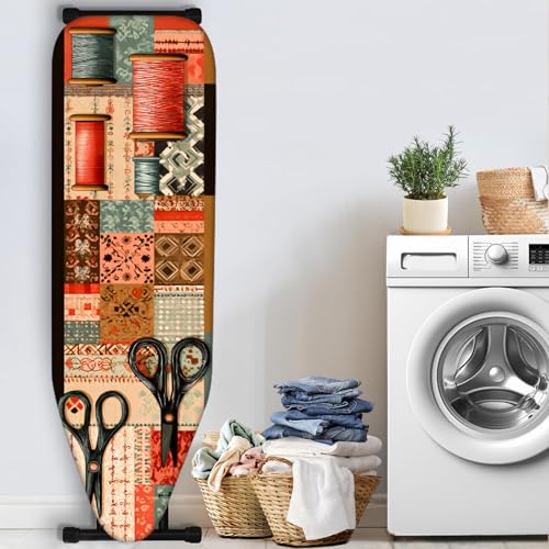 Image of Nuxovilar Patchwork Scissors Ironing Board Cover 15x54 Polyester | Iron Pad Scorch Guard laundry helper protective board shield home laundry room craft studio (Patchwork)
