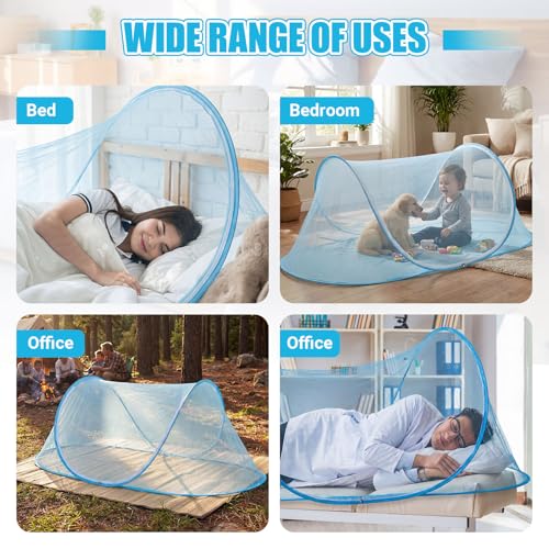 Image of Large Pop up Mosquito Net for Camping Portable Foldable Mosquito Tent Bug Net Bed Travel Patio Outdoor 78 x 31 x 22 Inch Bug Netting Mesh Tent Canopy for Adults Baby Bedroom, Bllue