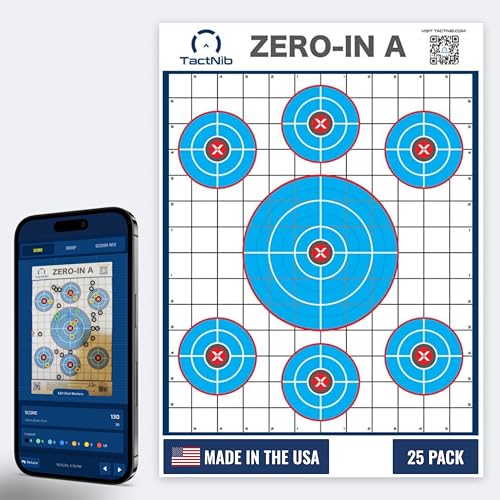 TactNib - Zero-in A Paper Targets - 12 x 18 Inches Cardstock - Designed and Made in USA - 25 Pack - PN P01Z01-025T - Free Mobile App