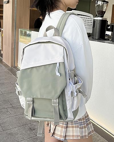 Image of coowoz School Backpack Kids College Aesthetic Cute Backpack Lightweight Casual Daypack Laptop Backpacks Men Women Rucksack Sport High Middle School Bookbag for Girls Boys Gray Green white