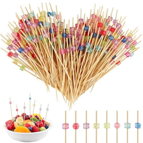 NVGVUP 200 Piezas Palillos para Aperitivos, Palillos de Cócteles, Varillas de Cóctel Pinchos 12 cm, Palillos de Bambú para Aperitivos para Comida a la Parrilla, Bebidas, Frutas, Pasteles, Aperitivos