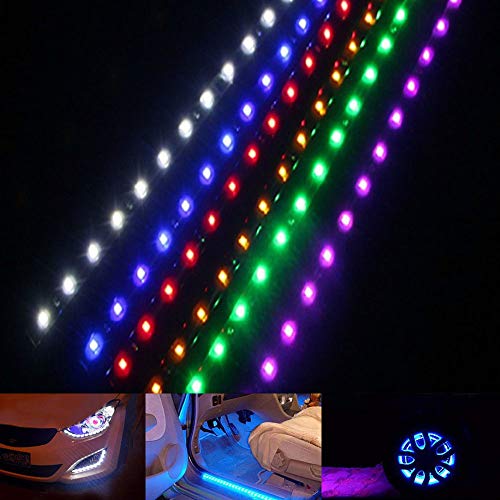 FICBOX 10pcs 12V LED Strip Light 30cm 3528 15LED Flexible Waterproof Decoration Led Interior Exterior Lights Strip for Car Motorcycles (Yellow)