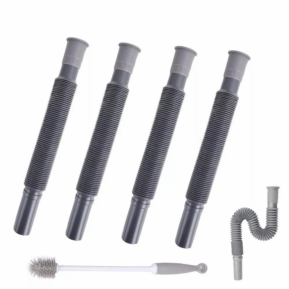 NEW-YIJUNSHUN Caravan Accessories, Collapsible Flexible and Extendable Caravan Waste Pipe System, WASTE PIPES X 4 + BRUSH