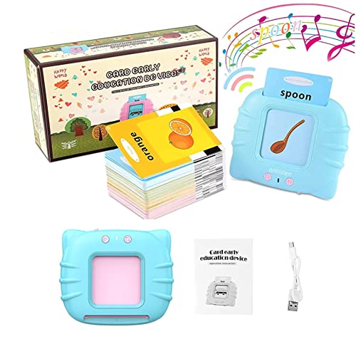 Image of VGRASSP Flash Card Game for Kids Talking English Words Card Toy Preschool Learning Reading Interactive Toy for Kids, Sky Blue