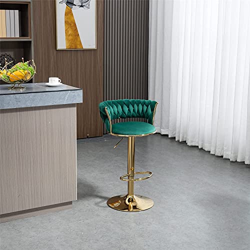 Kakotito 360° Velvet Swivel Bar Stools With Low Back & Footrest, Adjustable Counter Barstools, Gold Bar Stool (1 Barstool, Emerald) #TOP4