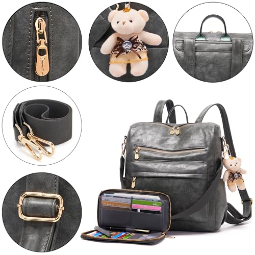 Image of Soperwillton Women Backpack Purse Shoulder Handbags Travel Bag Set 2pcs | Soft PU Leather,Large Capacity,Many Pockets,with a Functional Wallet,with a Detachable Shoulder Strap,Multipurpose Design
