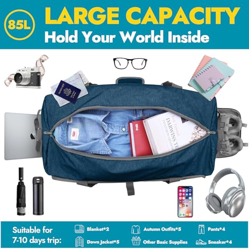 Image of Canway 85L Travel Duffel Bag, Foldable Weekender Bag with Shoes Compartment for Men Women Water-proof & Tear Resistant