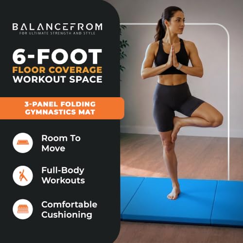 Image of BalanceFrom 2 inch Thick Tri-Fold Folding Exercise Mat with Carrying Handles for MMA, Gymnastics and Home Gym Protective Flooring