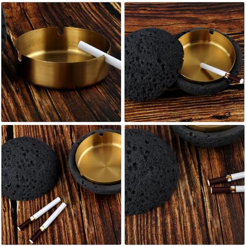 TNSLAND Mode-Mülleimer, Beton+Innenzylinder aus Metall Leicht zu Reinigen (Schwarz)