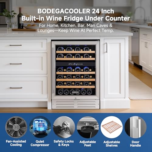 Image of BODEGA COOLER Wine Fridge Cooler - 24 Inch Dual Zone Wine Fridge Hold 46 Bottles, 41-72F Wine Refrigerator, Built in Fridge, Freestanding Adjustable Shelves Fridge for Beer Soda Drink Home Bar.