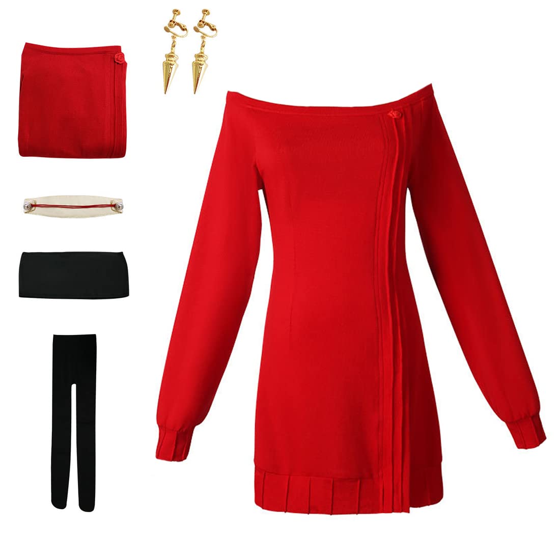 MEADOO Yor Forger Cosplay Costume Anime Family Cosplay Red Dress Uniform Suit for Halloween Outfits