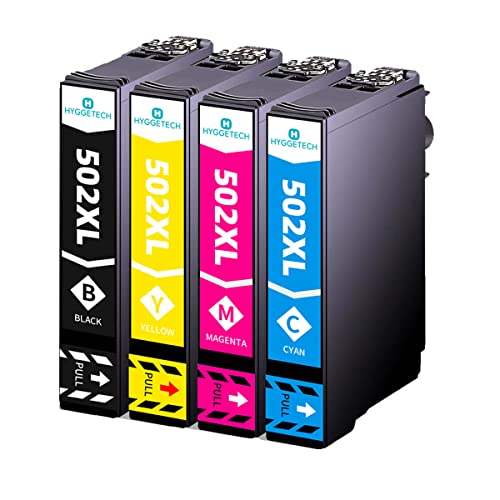 Hyggetech Lot de 4 Cartouches d'encre compatibles pour Epson 502 502XL Expression Home XP-5105 XP-5100 XP5105 Workforce WF-2860DWF WF-2865DWF WF-2860 Cover