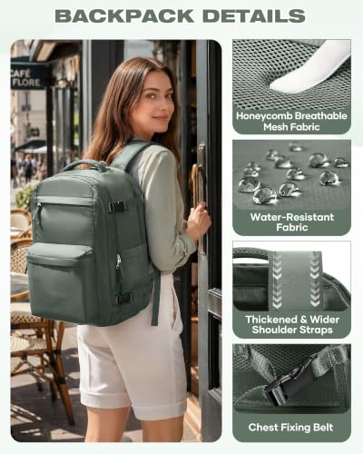 Image of suradar Vacuum Backpack Travel with Pump,Travel Backpack with One Button Vacuum System Vacpack Sealed Compression Airbag Women Carry on Flight Approved Laptop Backpack Space Saver Bags Dark Green
