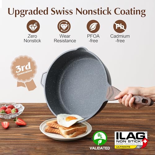 SENSARTE 28cm Schweizer Granit Beschichtung Tiefe Bratpfanne mit Deckel – Ansicht 2