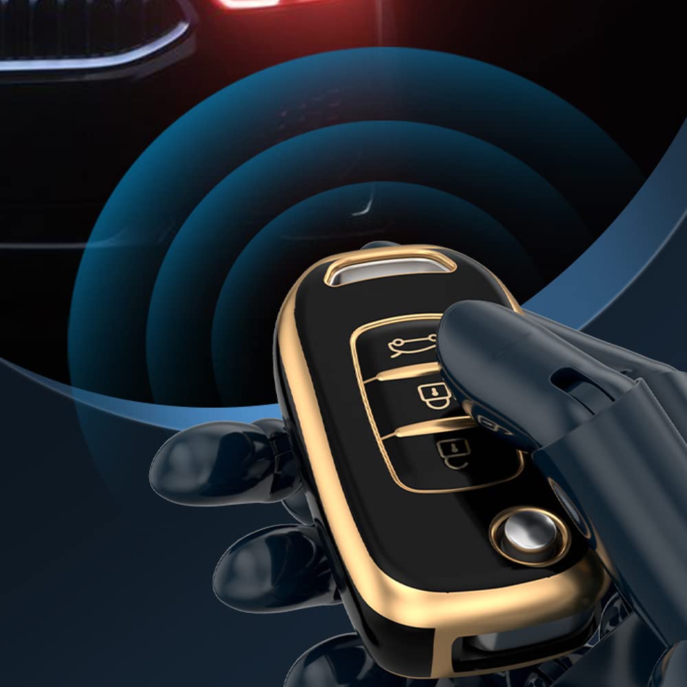 Ontto Custodia Chiave Auto In Silicone TPU Pieghevole Per Renault (Kadjar, Captur, Megane, Clio, Ecc.) E Dacia Duster, Colore Rosso Con Bordo Dorato - 5