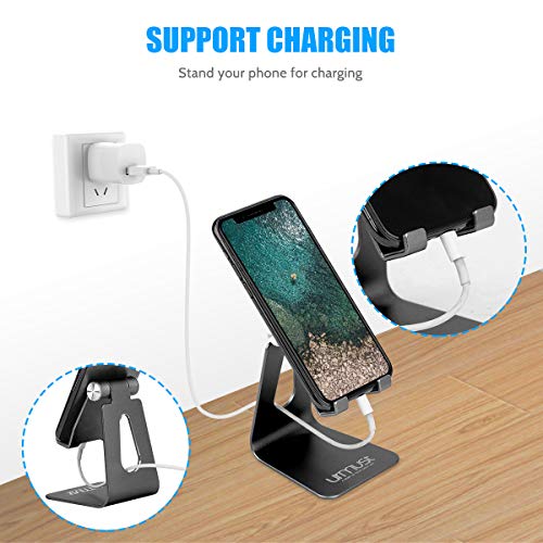 Adjustable Cell Phone Stand, Urmust Phone Stand: Aluminum Cradle, Dock, Holder Compatible with iPhone Xs XR 8 X 7 6 6S Plus SE 5 5S 5C Charging, Accessories Desk, Android Smartphone(Black)