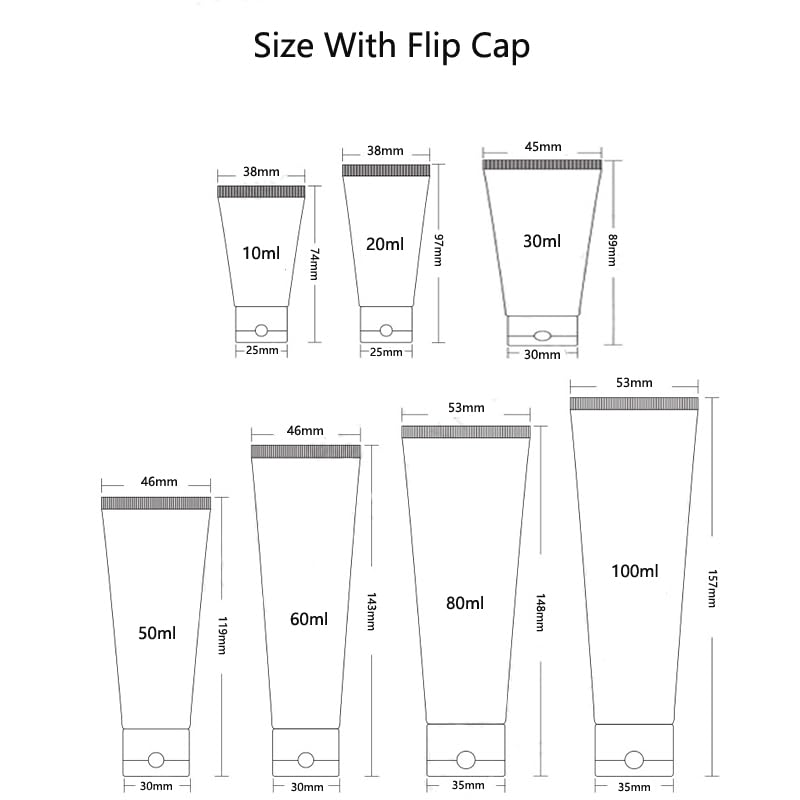 50PCS Empty Refill White Plastic Cosmetic Lotion Tubes Bottles Shampoo Facial Cleanser Makeup Sample Soft Container Tube Bottle Vial Jar Pot Case With Flip Cap/Screw Cap (60ml,Flip Cap)